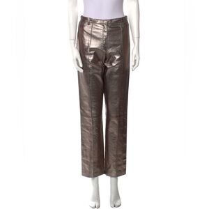 Bottega Veneta Leather Pants, Metallic Straight Leg, cropped, sz6/8, GUC